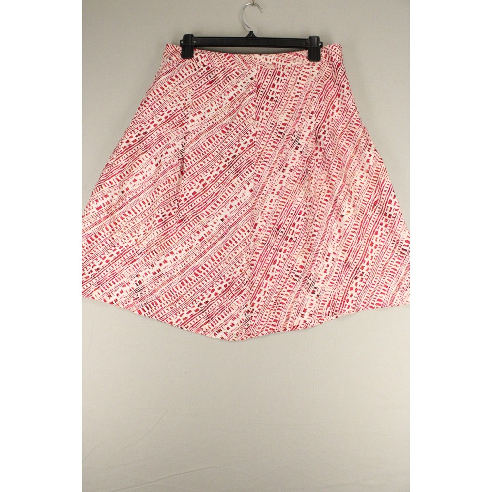 Merona Skirt 100% Silk Abstract Print Womens 10 Pink Red A-Line Preppy